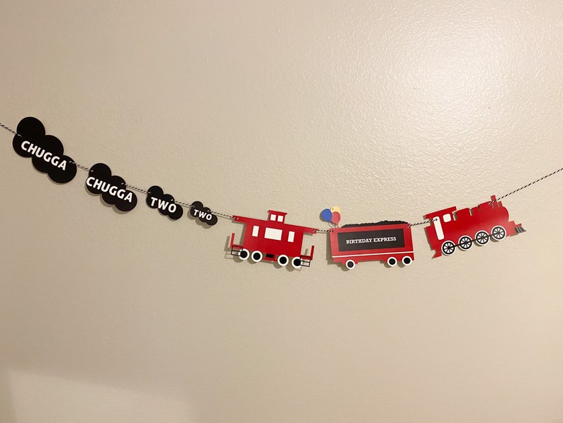 Chugga Chugga Two Two Banner-Free Shipping-Train Birthday-Second Birthday-Choo Choo Train Banner-Boys Birthday-Muted Birthday Theme