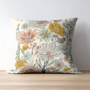 Watercolor Floral Accent Cushion Designer Cushion Cover Cotton Cushion Linen Accent Pillow Luxury Home Decor Hand Drawn Flower pillow