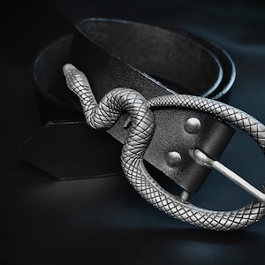 Black Leather Snake Belt: Genuine Leather, Goth Accessory