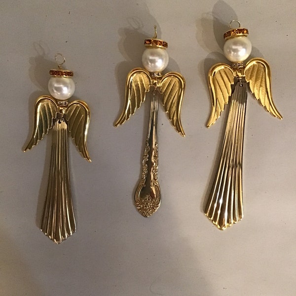 Gold plated flatware Christmas angel ornament pendant