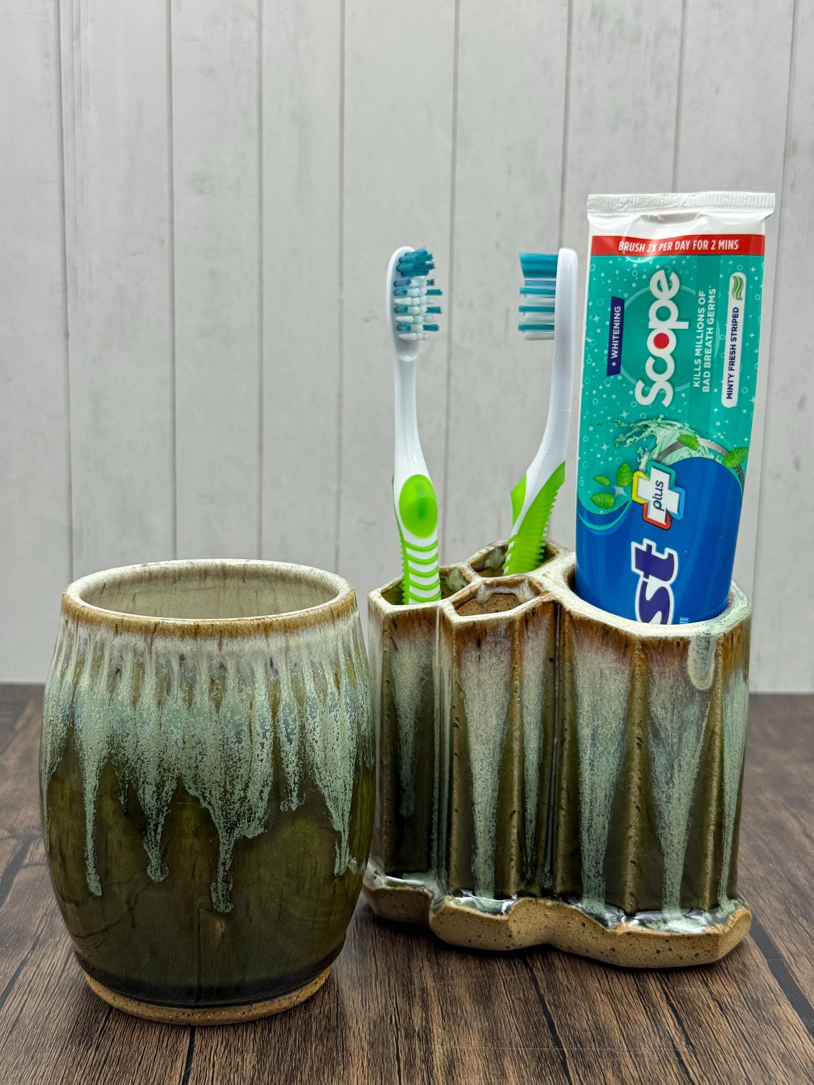 Toothpaste toothbrush holder and matching small cup