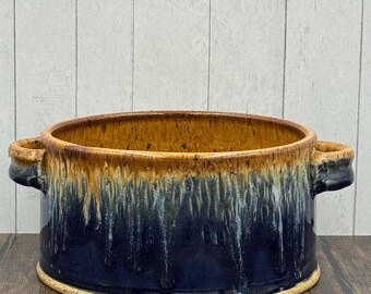 Handmade Wheel Thrown Stoneware Pottery Bowl With Handles, Ceramic ...