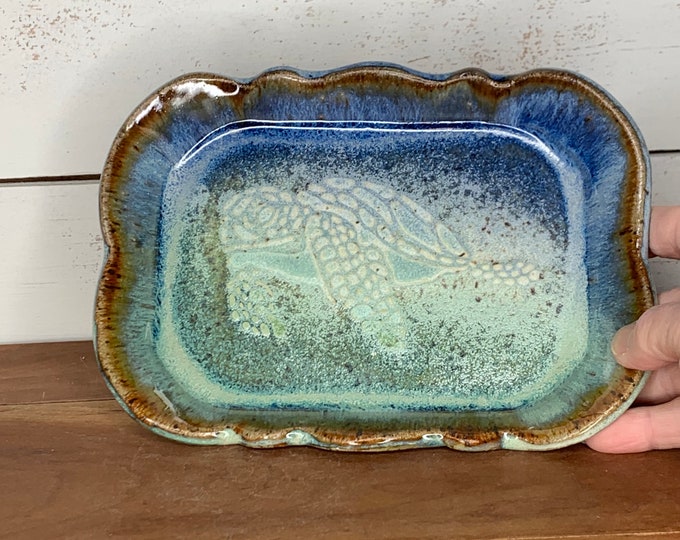 Handmade pottery tray, stoneware, serving tray, cracker dish, charcuterie cheese try, slip design, spray glazed