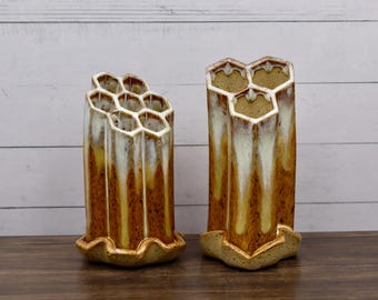 Set of two, vase, pencil/pen holder, make-up brush organizer, multipurpose organizer, stoneware pottery