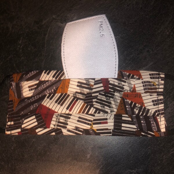 Piano Adult Face Mask With PM2.5 Filter (mask has filter pocket)