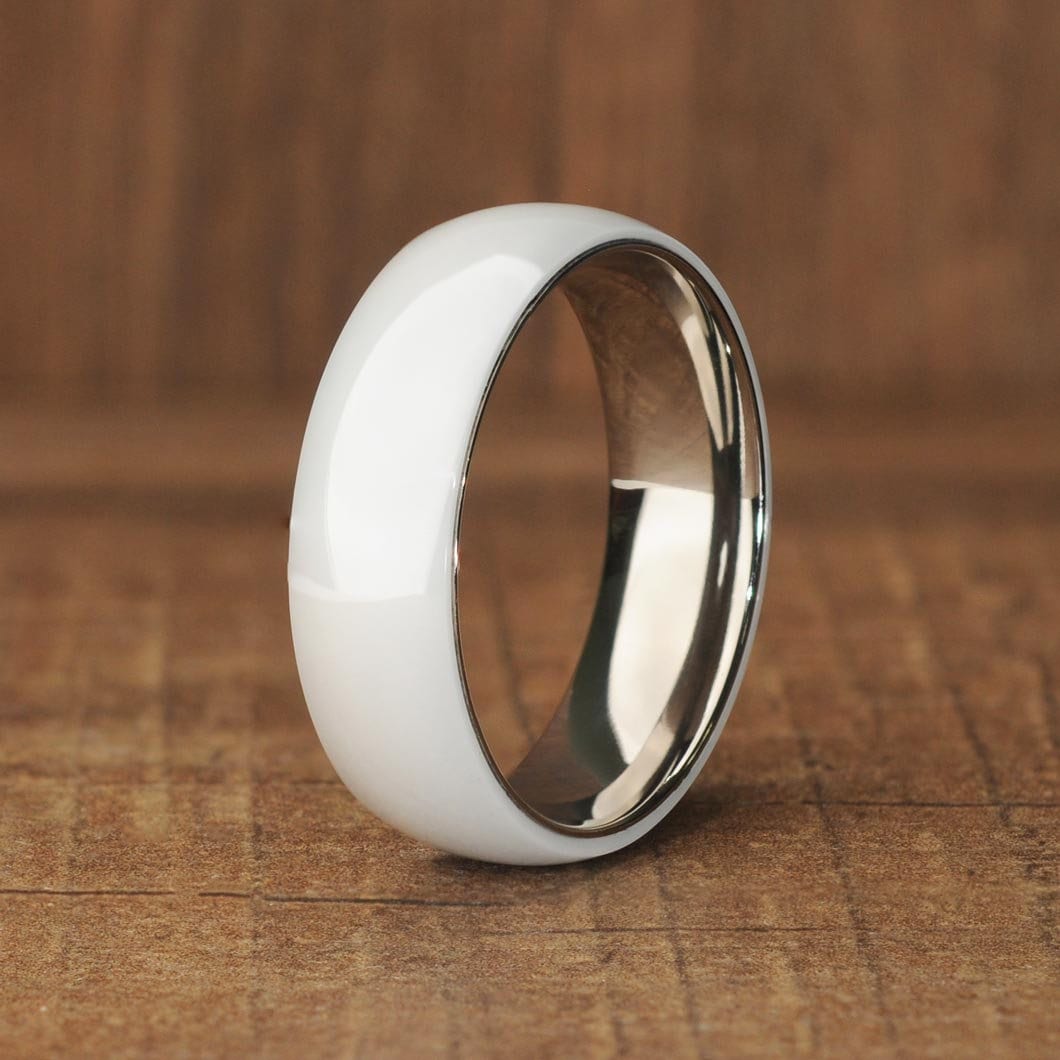 White ceramic mens wedding best sale band