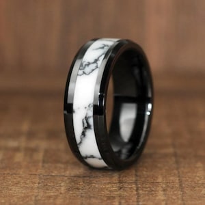 6mm/8mm Ceramic Wedding Band With Cubic Zirconia - Black/White Comfort Fit Ring For Men & Women, Sizes 5-12 - View #9