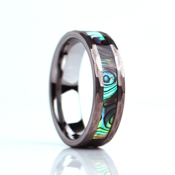 Atlantis Men's Tungsten Abalone Paua Wedding Ring Polished Comfort Fit Band Gem Foundry