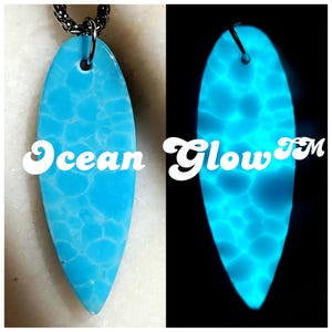 Ocean Glow™ Pendant Glowing Aqua Blue Stone Surf Beach Jewelry Made in USA