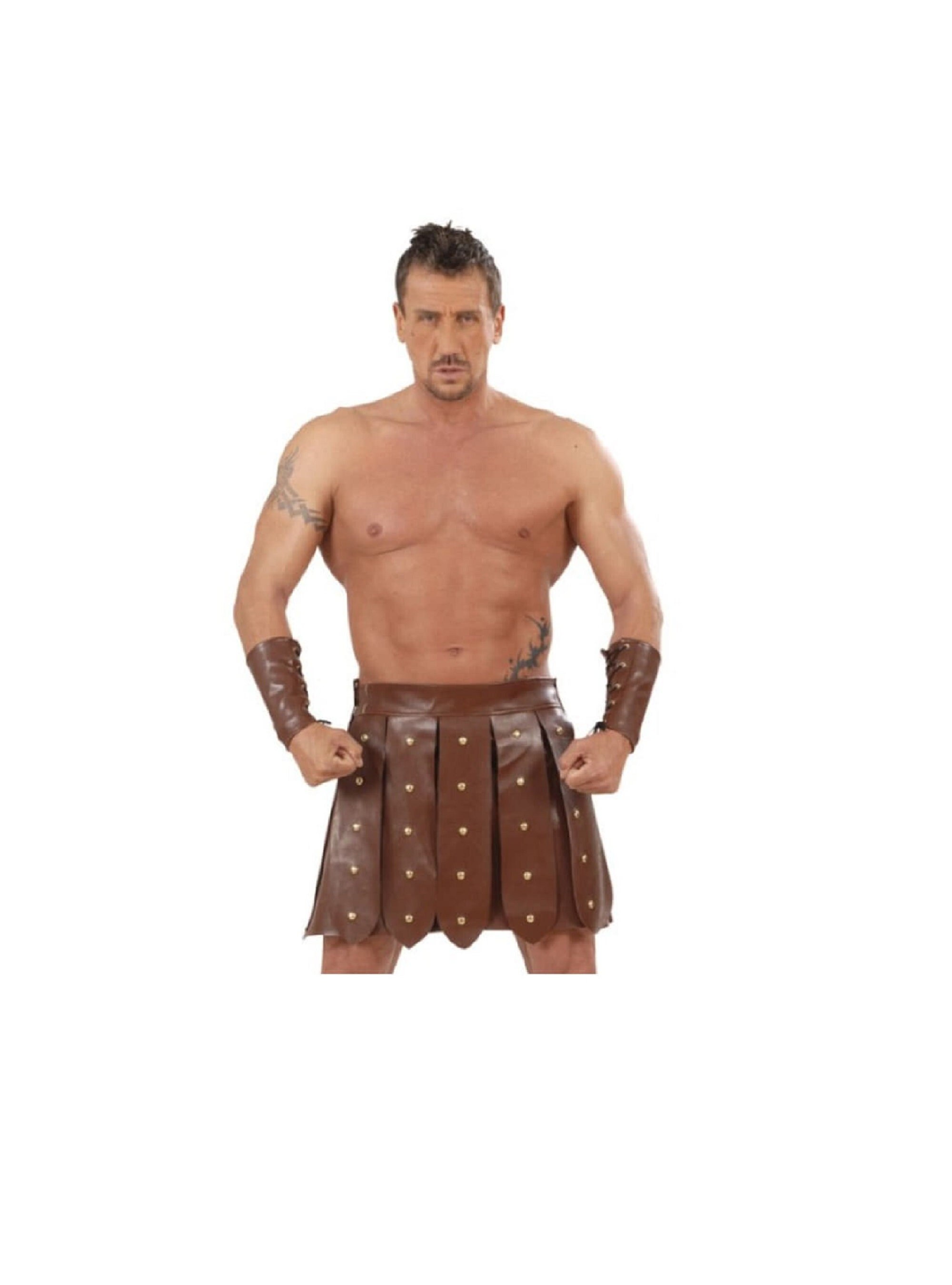  renvena Men's Roman PU Leather Skirt Gladiator Kilt