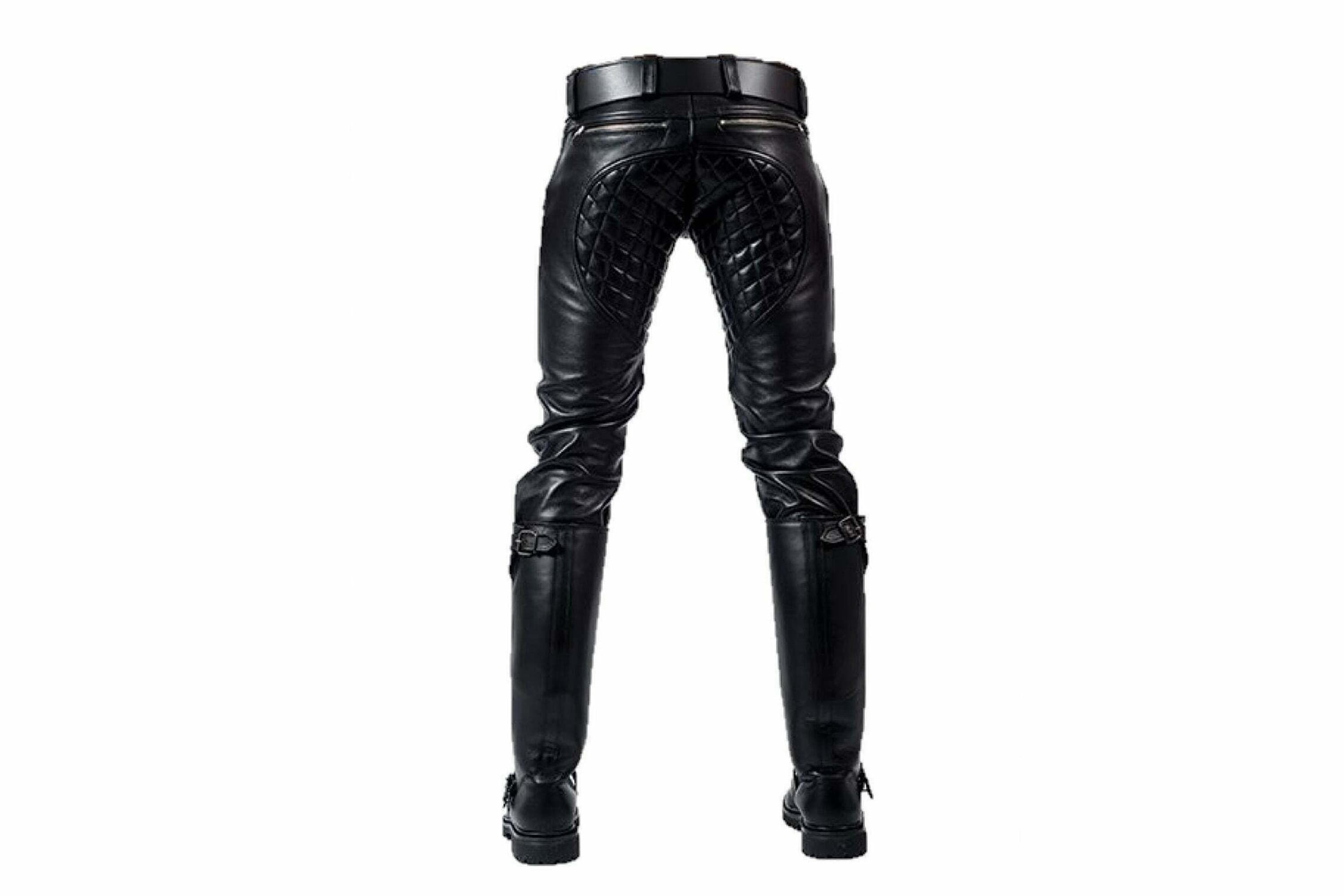 Pants Padded Leather Pants Slim Fit 