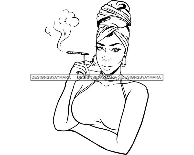 Woman Smoking Blunt Joint Weed Leaf Pot 420 Hemp Cannabis Marijuana Herbs High Life Pot Head Stoned SVG PNG JPG Vector Clipart Cut Cutting