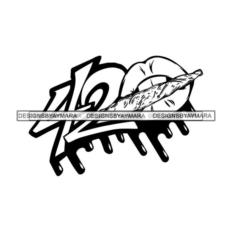 420 Citation Symbol Emblem Lips Weed Leaf Blunt Joint