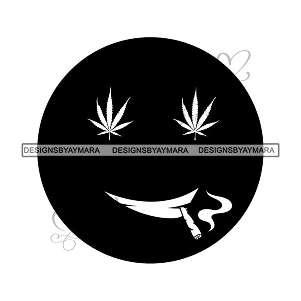 Happy Face Emoji Smoking Weed Leaf Blunt Joint Stoned High Pot Etsy