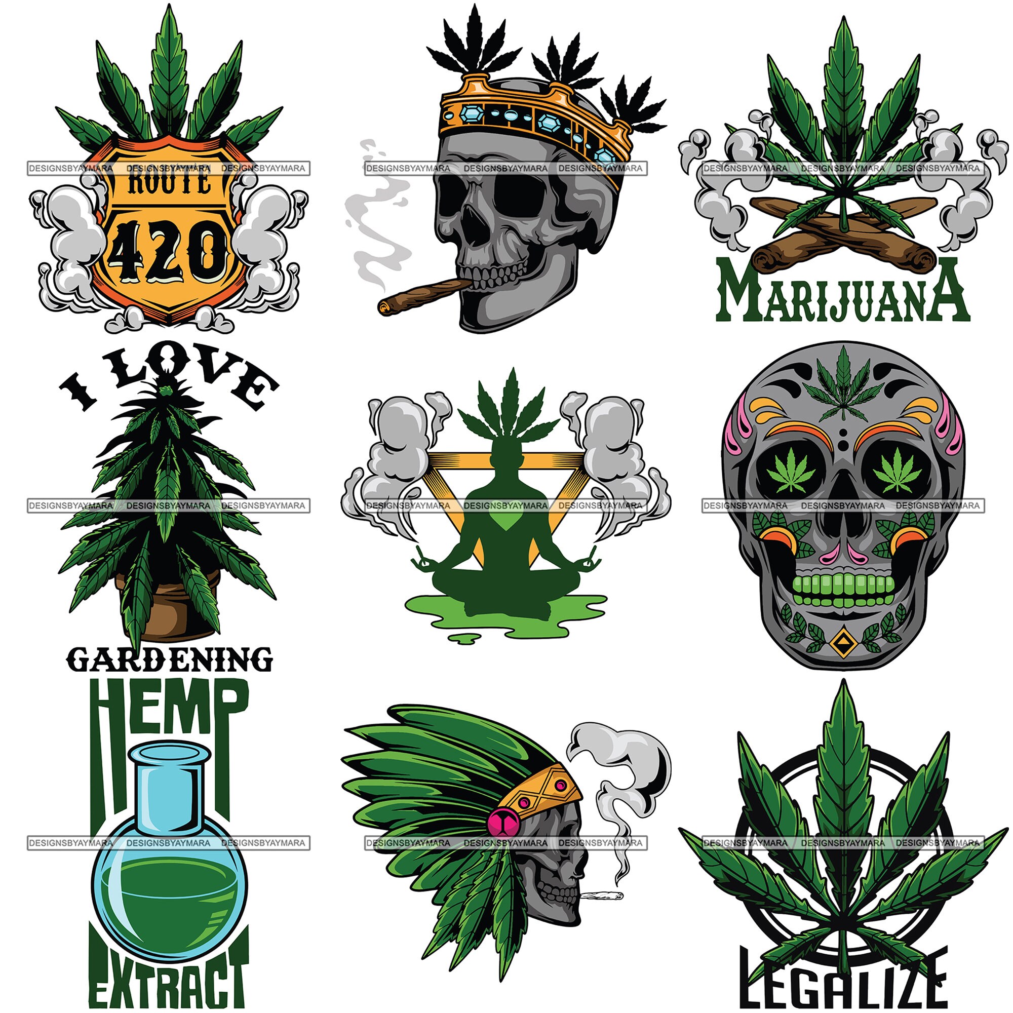 Bundle 9 Marijuana Skull Quote Bong Smoke Joint Weed Grass Etsy