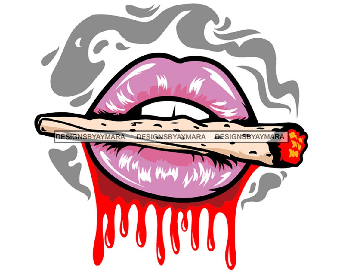Mouth Lips Marijuana Blunt Joint Pot Stoned 420 Weed Leaf High Etsy