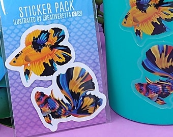 Betta Fish Sticker Pack, Clear Sticker, Mini Sticker, Water Bottle Sticker, Hydroflask Sticker, Laptop Decal, Phone Sticker, Aquarium Decor
