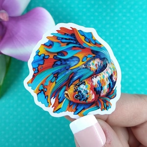 2in Betta Fish Sticker Christmas Halfmoon, Vinyl Sticker, Betta Fish Gift, Betta Fish Lover, Water Bottle Sticker, Hydroflask, Decal