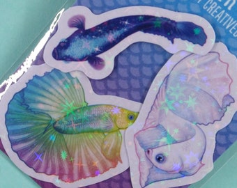 Waterproof Sticker Betta Lover Holographic Sticker Gift for Betta Fish Lover 1.5in Rainbow Holographic Vinyl Betta Fish Sticker Pack Waterproof Sticker Betta Lover Holographic Sticker Gift for Betta Fish Lover 1.5in Rainbow Holographic Vinyl Betta Fish Sticker Pack