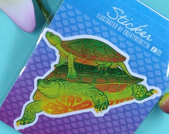 3in Glossy Vinyl Weatherproof Painted Turtle Sticker - Gift for Turtle Lover, Reptile Lover, Aquarium, Tank, Decal, Window, Laptop, Tumbler