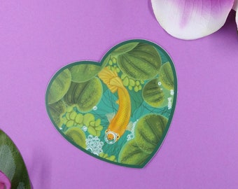 3in Vinyl Sticker - Betta Fish Aquarium Heart - Gift for Betta Fish Lover, Betta Fish Sticker, Yellow Betta, Aquarium Plants, Weatherproof