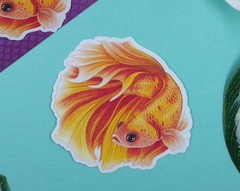 3in Glossy Candy Corn Koi Round Betta Fish Sticker - Gift for betta fish lover, Scrapbook, Journal, Planner, Laptop, Phone, iPad, Aquarium