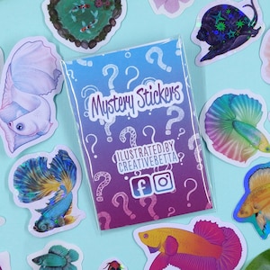 BOGO Mystery Sticker Pack, Gift for Fish Lover, Betta Fish Sticker, Snail Sticker, Water Bottle Sticker, Washi, Mini Sticker, Aquarium Decor