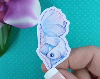 2in Betta Fish Sticker White Opal, Vinyl Sticker, Betta Fish Gift, Betta Fish Lover, Gift for Pet, Water Bottle Sticker, Hydroflask, Decal