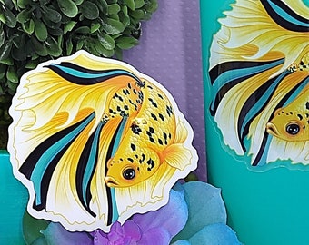 3in Betta Fish Sticker Yellow Koi Halfmoon, Clear Sticker, Betta Fish Gift, Betta Fish Lover, Pet Gift, Water Bottle Sticker, Hydroflask