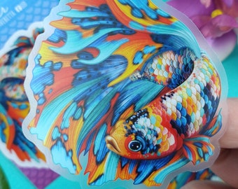 3in Clear Matte Weatherproof Multi Color Koi Sticker - Gift for Betta Fish Lover, Tumbler, Water Bottle, Laptop Decal, Car Window, Aquarium