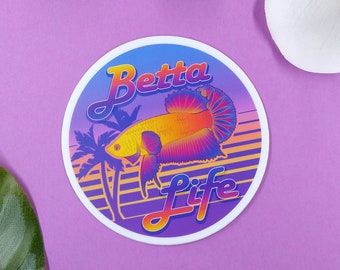 3in Betta Life Vinyl Sticker - Gift for Betta Fish Lover, Retro Betta Fish Sticker, Waterproof Sticker, Tumbler Sticker, Laptop Decal, Car