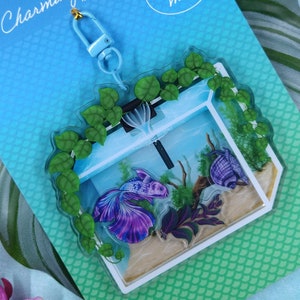 Purple Betta Fish Aquarium Shaker Charm, Shaker Keychain, Betta Fish Gift, Aquarium Decor, Betta Fish Key Chain, Aquarium Key Ring, Snail