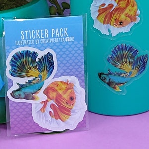 Betta Fish Sticker Pack, Clear Sticker, Mini Sticker, Water Bottle Sticker, Hydroflask Sticker, Laptop Decal, Phone Sticker, Aquarium Decor
