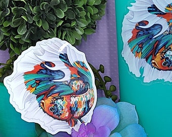 3in Betta Fish Sticker Multicolor Butterfly, Clear Sticker, Betta Fish Gift, Betta Fish Lover, Pet Gift, Water Bottle Sticker, Hydroflask