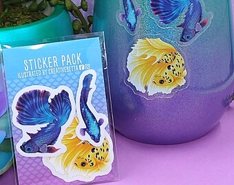 Betta Fish Sticker Pack, Clear Sticker, Mini Sticker, Water Bottle Sticker, Hydroflask Sticker, Laptop Decal, Phone Sticker, Aquarium Decor