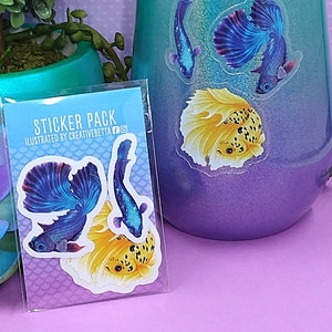 Betta Fish Sticker Pack, Clear Sticker, Mini Sticker, Water Bottle Sticker, Hydroflask Sticker, Laptop Decal, Phone Sticker, Aquarium Decor