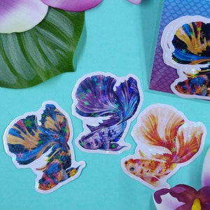 2in Swimming Betta Fish Sticker Pack, Holographic Sticker, Fish Gift, Water Bottle Sticker, Hydroflask Sticker, Laptop Decal, Phone Sticker