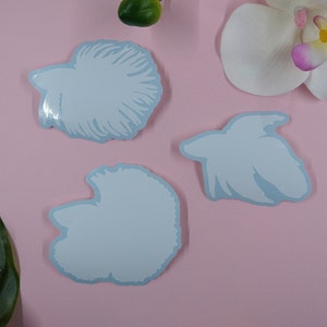White Vinyl Sticker - Gift For Betta Fish Lover, Waterproof Decal for Tumbler, Car, Phone, Laptop, Gift Tag, Halfmoon, Crowntail, Veiltail