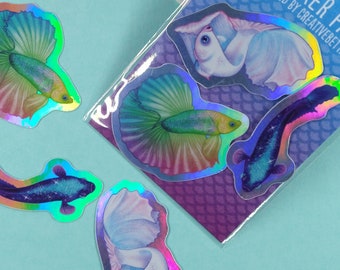 Waterproof Sticker Betta Lover Holographic Sticker Gift for Betta Fish Lover 1.5in Rainbow Holographic Vinyl Betta Fish Sticker Pack Waterproof Sticker Betta Lover Holographic Sticker Gift for Betta Fish Lover 1.5in Rainbow Holographic Vinyl Betta Fish Sticker Pack