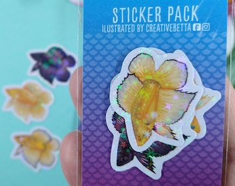 1.5in Holographic Vinyl Betta Fish Sticker Pack - Regalo para Betta Fish Lover, Betta Lover, Pegatina impermeable, Pegatina holográfica, Vinilo