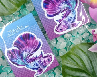 3in Matte Vinyl Purple Swimming Betta Fish Sticker - Gift for Betta Fish Lover, Aquarium, Journal, Scrapbook, Planner, Car, & Laptop