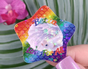 2in Holographic Betta Fish Sticker, Pride Sticker, LGBTQ Sticker, Rainbow Fish Sticker, Vinyl Sticker, Water Bottle Sticker, Laptop Decal