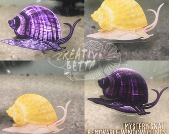 2in Mystery Snail Static Cling set of 4 - Aquarium, Fish Tank, Car, or Window - Gift for Snail Lovers, Fish Lovers, Aquarium Lovers