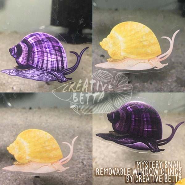 2in Mystery Snail Static Cling set of 4 - Aquarium, Fish Tank, Car, or Window - Gift for Snail Lovers, Fish Lovers, Aquarium Lovers