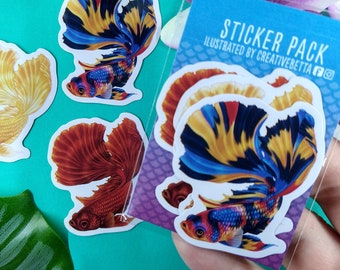 2in Swimming Betta Fish Sticker Pack, Vinyl Sticker, Betta Fish Gift, Water Bottle Sticker, Hydroflask Sticker, Laptop Decal, Aquarium Decor