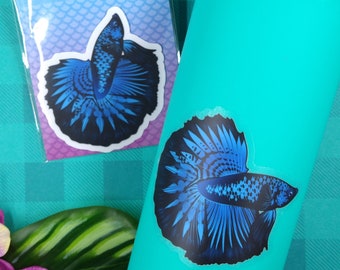 3in Clear Blue Betta Fish Sticker, Betta Fish Decor, Fish Tank Decor, Waterproof Sticker, Water Bottle Sticker, Laptop Decal, Car Decal