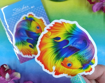 3in Betta Fish Sticker Rainbow Halfmoon, Vinyl Sticker, Betta Fish Gift, Betta Fish Lover, Pet Fish Gift, Water Bottle Sticker, Laptop Decal