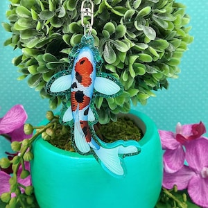 Glitter Acrylic Keychain Koi Fish, Gift For Koi Pond Lover, Koi Fish Keychain, Gold Fish Charm, Cute Charm, Cute Keychain, Keychain Charm