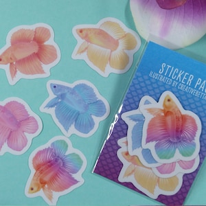 1.5in Glossy Clear Vinyl Betta Fish Sticker Pack - Gift for Betta Fish Lover, Betta Lover, Waterproof Sticker, Clear Sticker, Vinyl Sticker