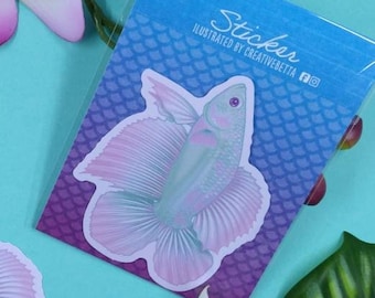 3in Glossy Vinyl Pastel Mint Double Tail Betta Fish Sticker - Gift for Betta Fish Lover, Aquarium, Tank, Decal, Window, Laptop, Tumbler, Car